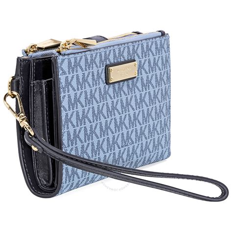 michael michael kors adele leather smartphone wristlet blue one size|Michael Kors white leather wallet.